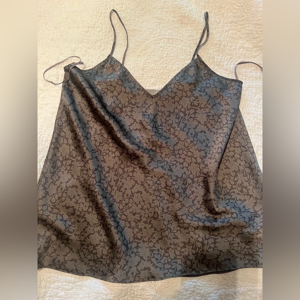 Vince Brown Floral Jacquard Satin Camisole